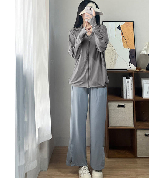 UV対策パーカー 冷感タッチカーディガン フード付き 指穴付きアウター 涼しい オーバーサイズ ジップアップトップス 紫外線対策羽織り 日焼け止めラッシュパーカー 83LIULIUB-001